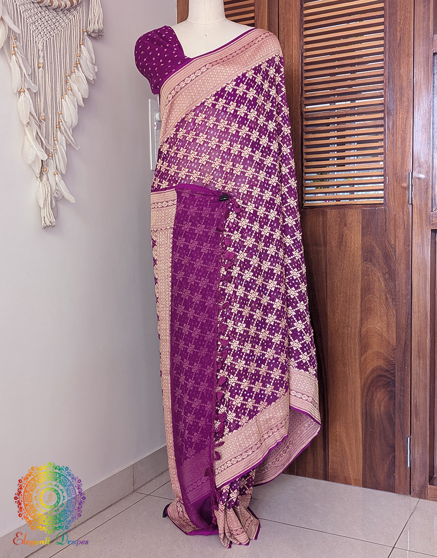 Purple Banarasi Bandhani Khaddi Georgette Saree – Bandhani Saree Online India | Elegantt Drapes