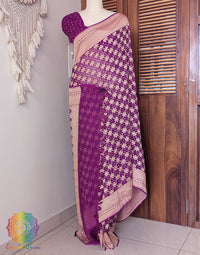 Purple Banarasi Bandhani Khaddi Georgette Saree – Bandhani Saree Online India | Elegantt Drapes