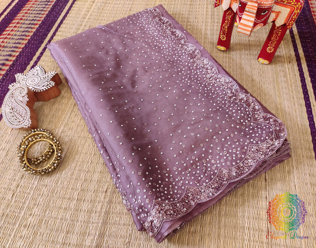 Mauve Pure Organza Silk Handwork Saree – Handloom Saree Online India | Elegantt Drapes