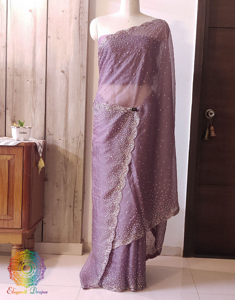 Mauve Pure Organza Silk Handwork Saree – Handloom Saree Online India | Elegantt Drapes