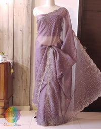 Mauve Pure Organza Silk Handwork Saree – Handloom Saree Online India | Elegantt Drapes
