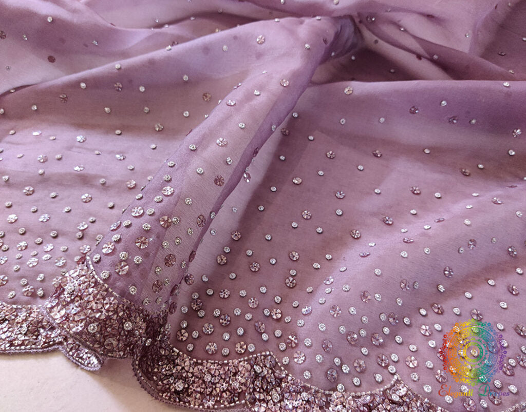 Mauve Pure Organza Silk Handwork Saree – Handloom Saree Online India | Elegantt Drapes