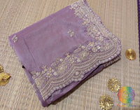 Purple Tissue Organza Zardozi Handwork Saree – Handloom Saree Online India | Elegantt Drapes