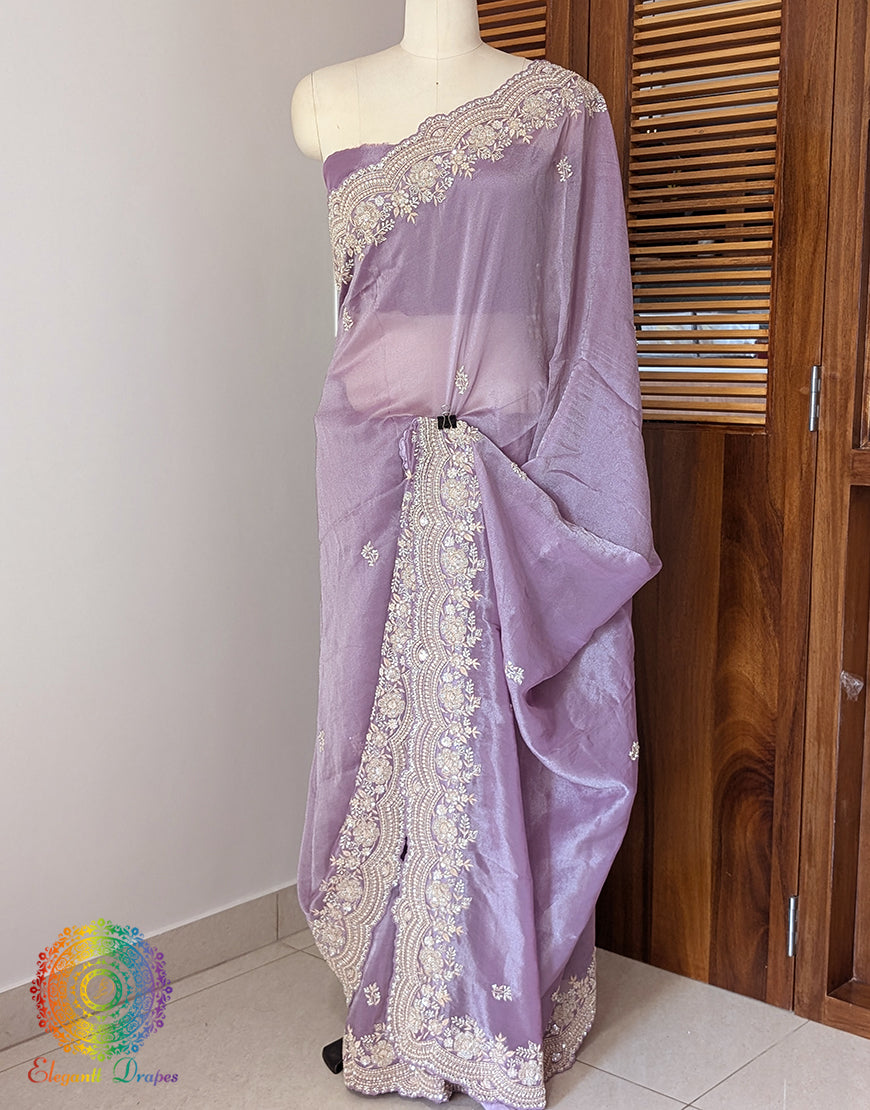 Purple Tissue Organza Zardozi Handwork Saree – Handloom Saree Online India | Elegantt Drapes