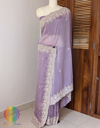 Purple Tissue Organza Zardozi Handwork Saree – Handloom Saree Online India | Elegantt Drapes