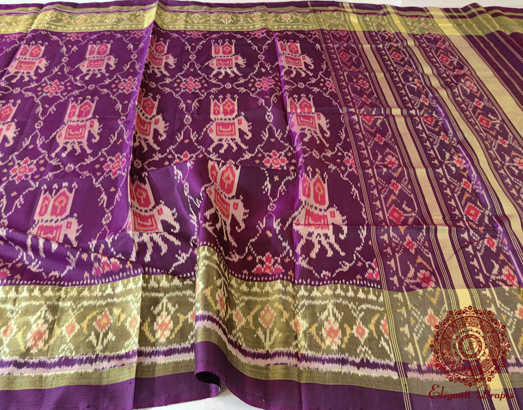 Handwoven Purple Pure Mulberry Silk Rajkot Patola Saree