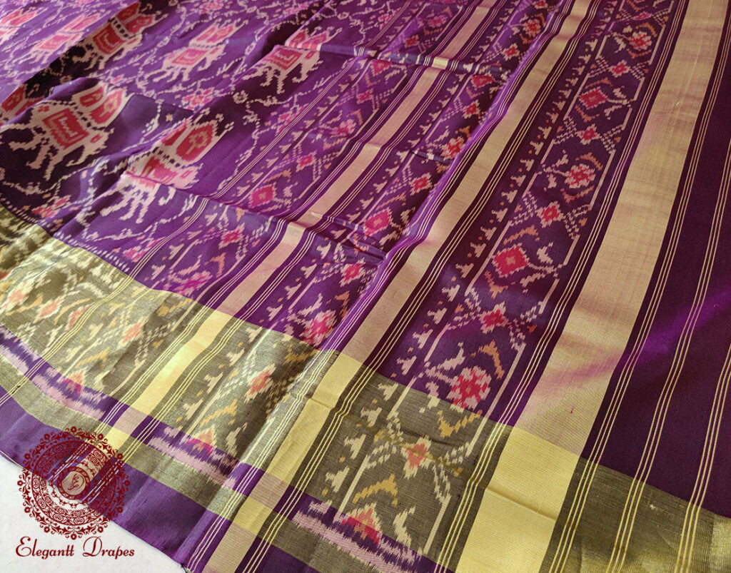 Handwoven Purple Pure Mulberry Silk Rajkot Patola Saree