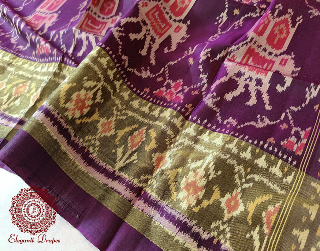 Handwoven Purple Pure Mulberry Silk Rajkot Patola Saree