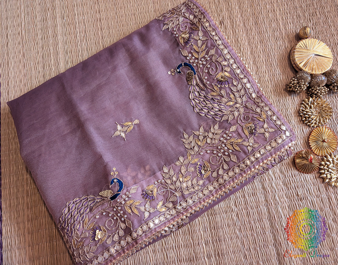 Lavender Tissue Organza Gota Patti Saree – Handloom Saree Online India | Elegantt Drapes