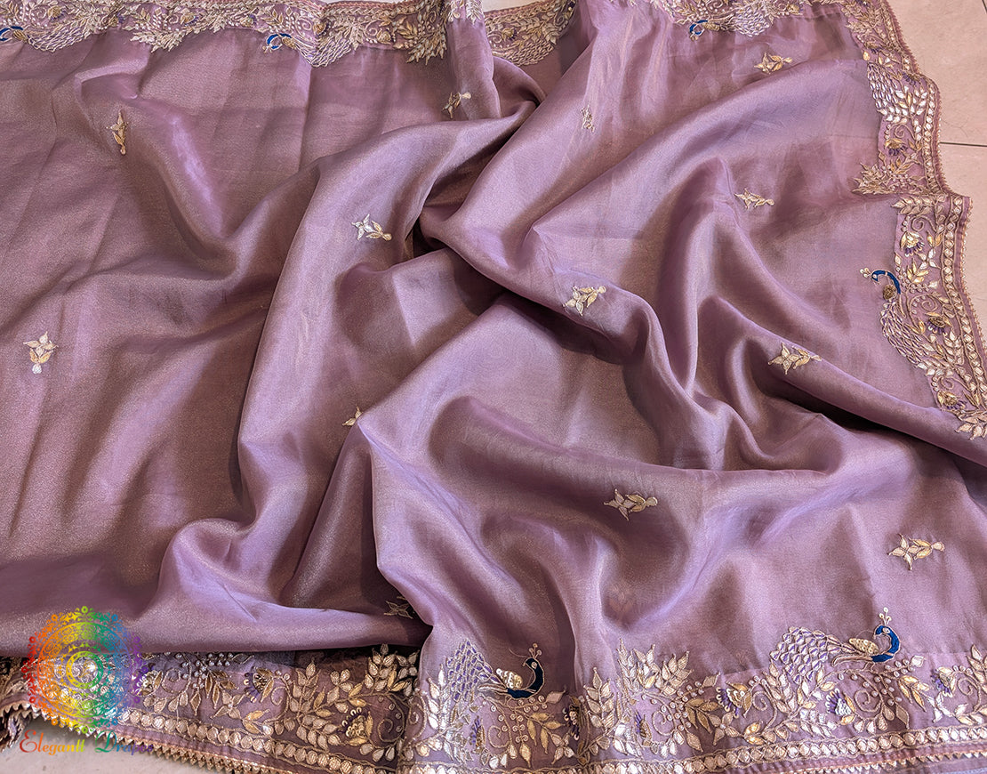 Lavender Tissue Organza Gota Patti Saree – Handloom Saree Online India | Elegantt Drapes