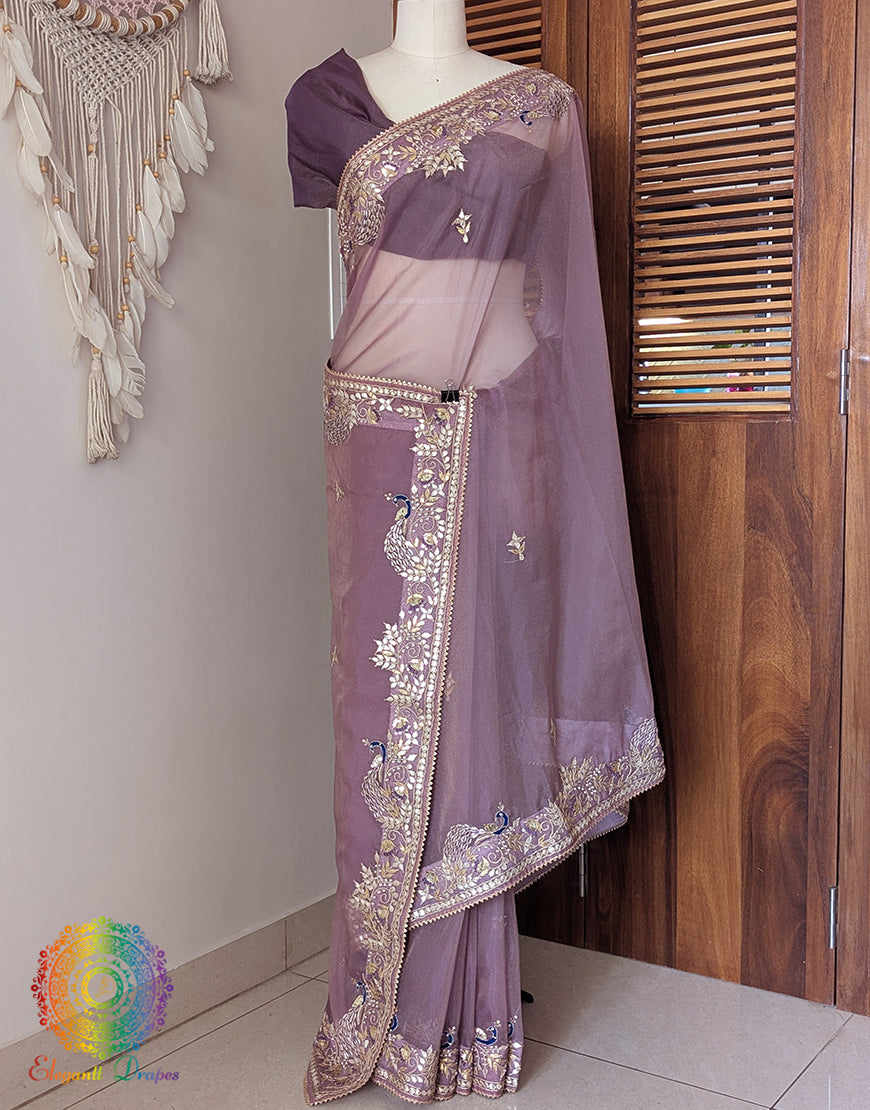 Lavender Tissue Organza Gota Patti Saree – Handloom Saree Online India | Elegantt Drapes