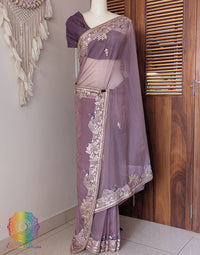 Lavender Tissue Organza Gota Patti Saree – Handloom Saree Online India | Elegantt Drapes