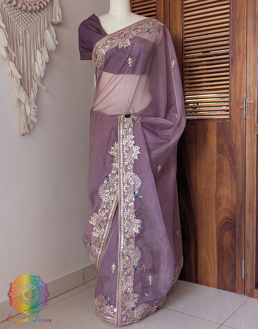Lavender Tissue Organza Gota Patti Saree – Handloom Saree Online India | Elegantt Drapes