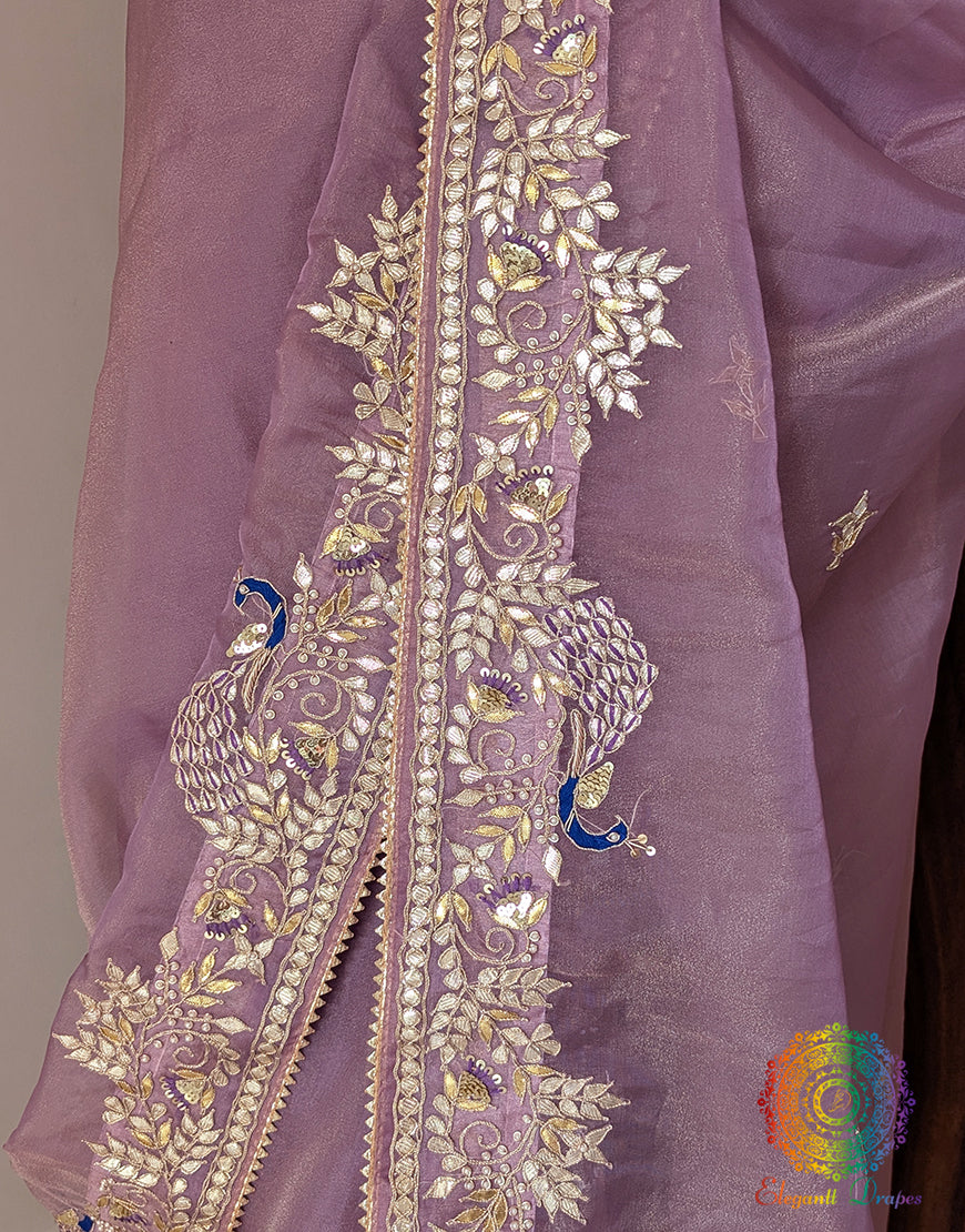 Lavender Tissue Organza Gota Patti Saree – Handloom Saree Online India | Elegantt Drapes