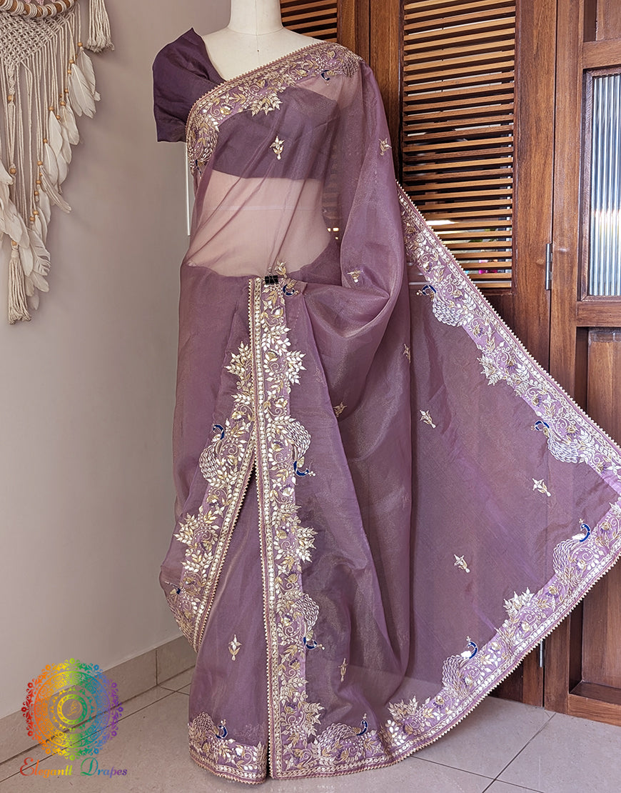 Lavender Tissue Organza Gota Patti Saree – Handloom Saree Online India | Elegantt Drapes