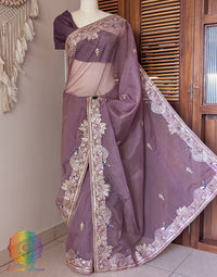 Lavender Tissue Organza Gota Patti Saree – Handloom Saree Online India | Elegantt Drapes