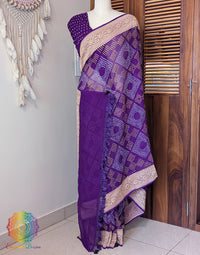 Purple Banarasi Pure Georgette Bandhani Saree – Bandhani Saree Online India | Elegantt Drapes