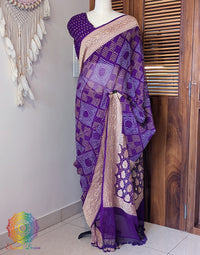 Purple Banarasi Pure Georgette Bandhani Saree – Bandhani Saree Online India | Elegantt Drapes