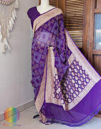 Purple Banarasi Pure Georgette Bandhani Saree – Bandhani Saree Online India | Elegantt Drapes