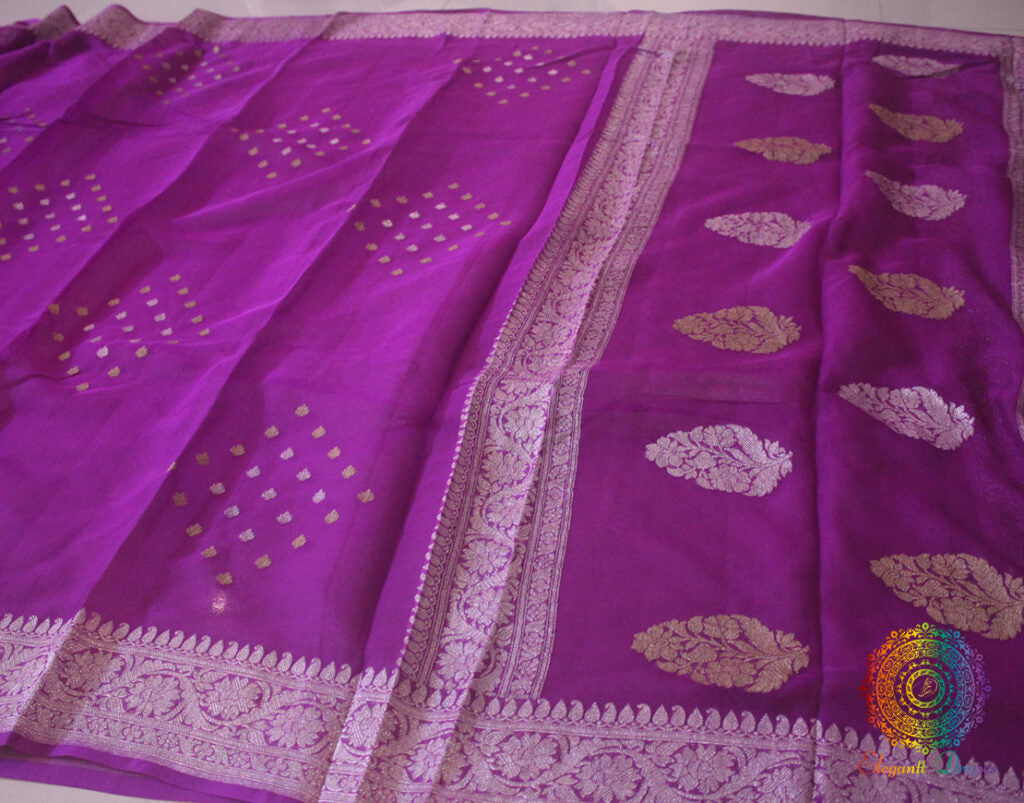 Handwoven Purple Banarasi Georgette Kadhuwa Saree Saree – Handloom Saree Online India | Elegantt Drapes