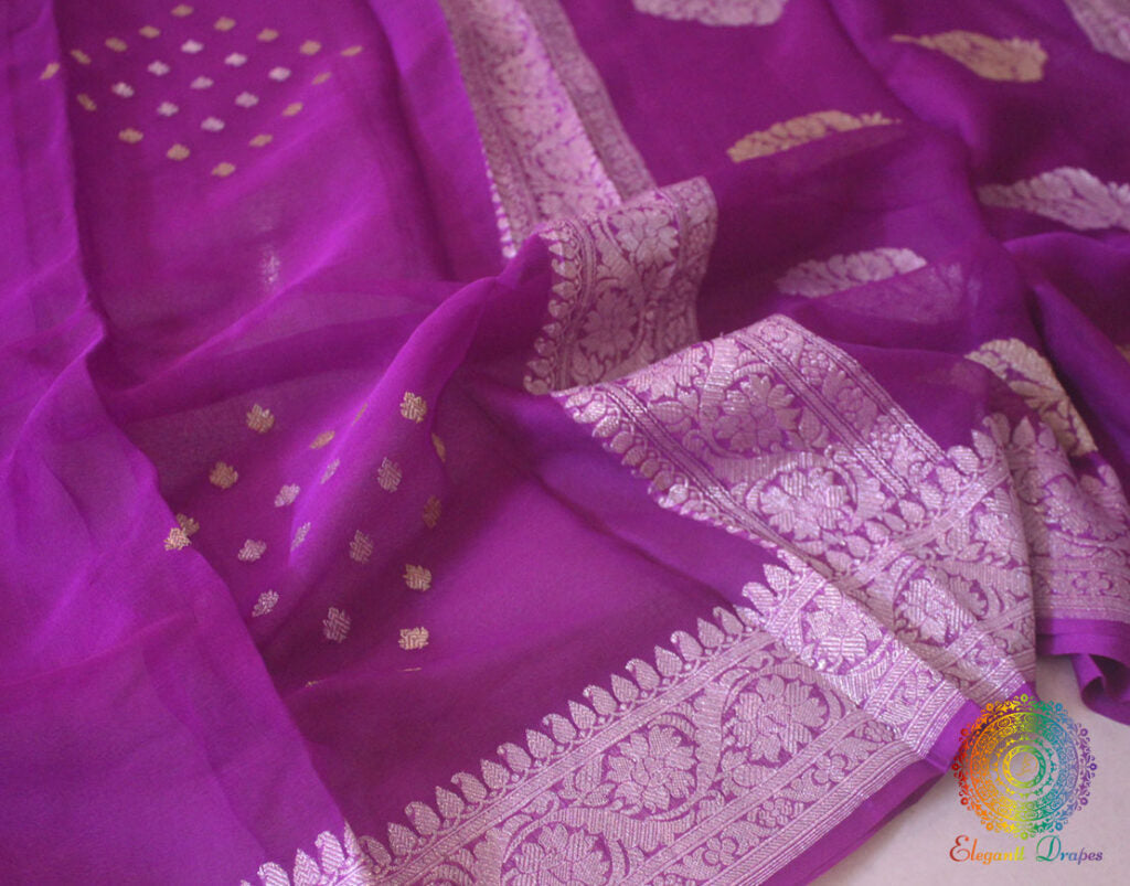Handwoven Purple Banarasi Georgette Kadhuwa Saree Saree – Handloom Saree Online India | Elegantt Drapes