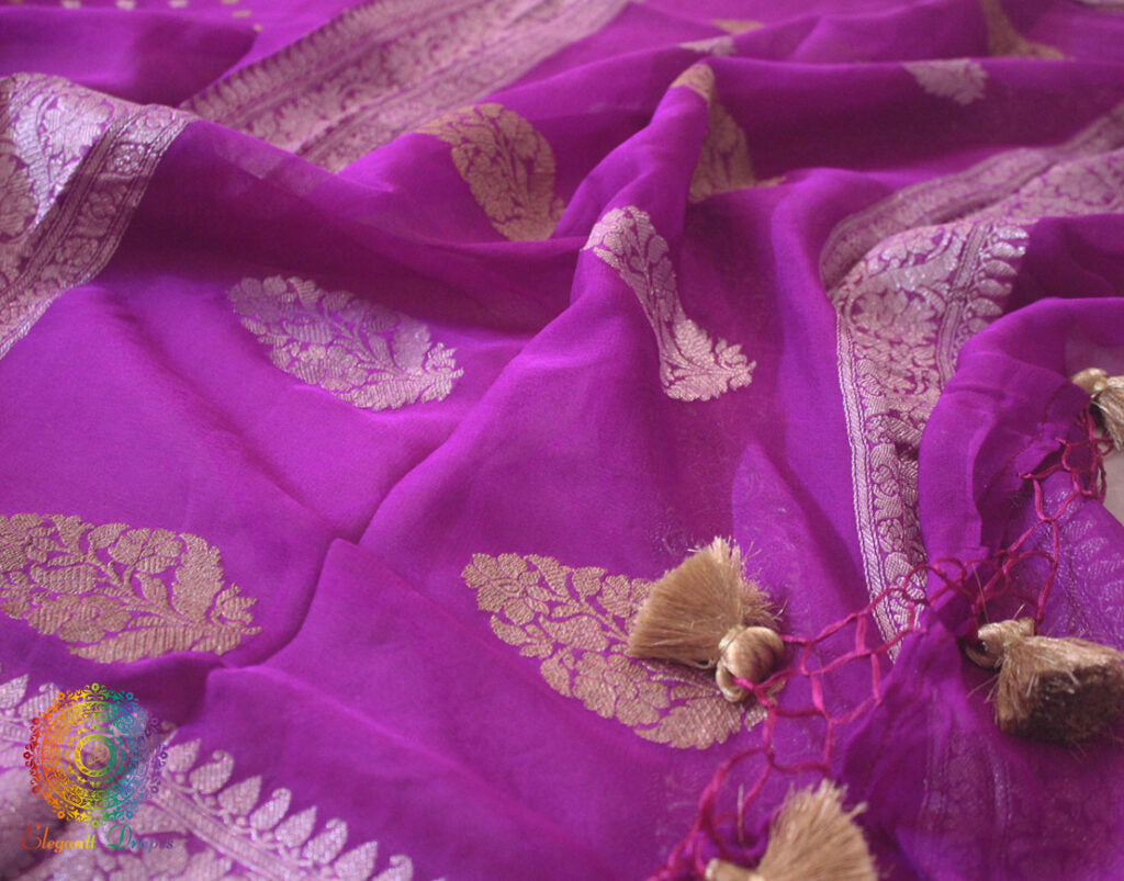 Handwoven Purple Banarasi Georgette Kadhuwa Saree Saree – Handloom Saree Online India | Elegantt Drapes