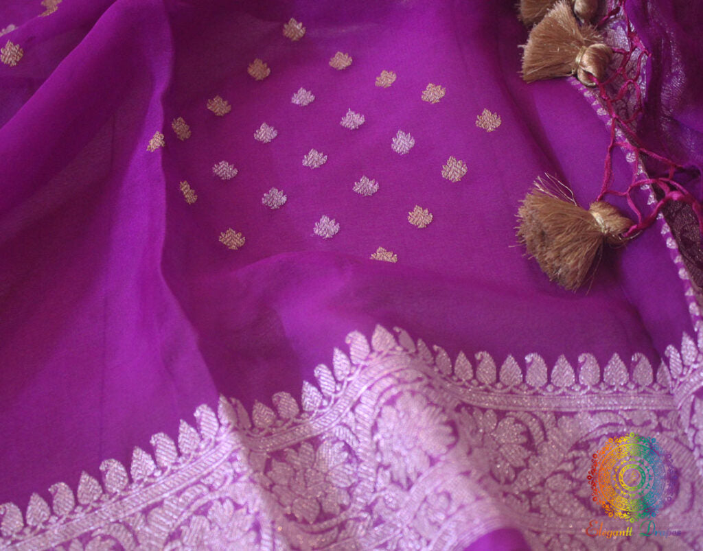 Handwoven Purple Banarasi Georgette Kadhuwa Saree Saree – Handloom Saree Online India | Elegantt Drapes