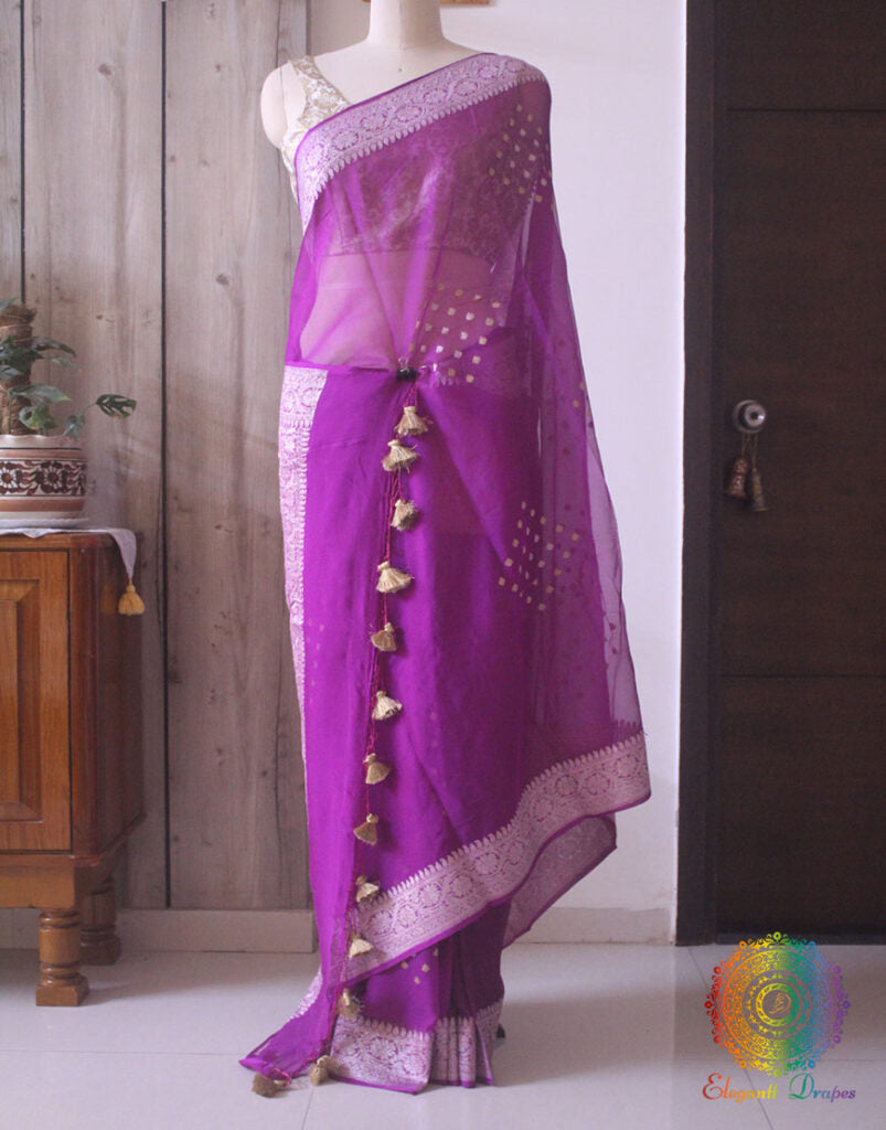 Handwoven Purple Banarasi Georgette Kadhuwa Saree Saree – Handloom Saree Online India | Elegantt Drapes