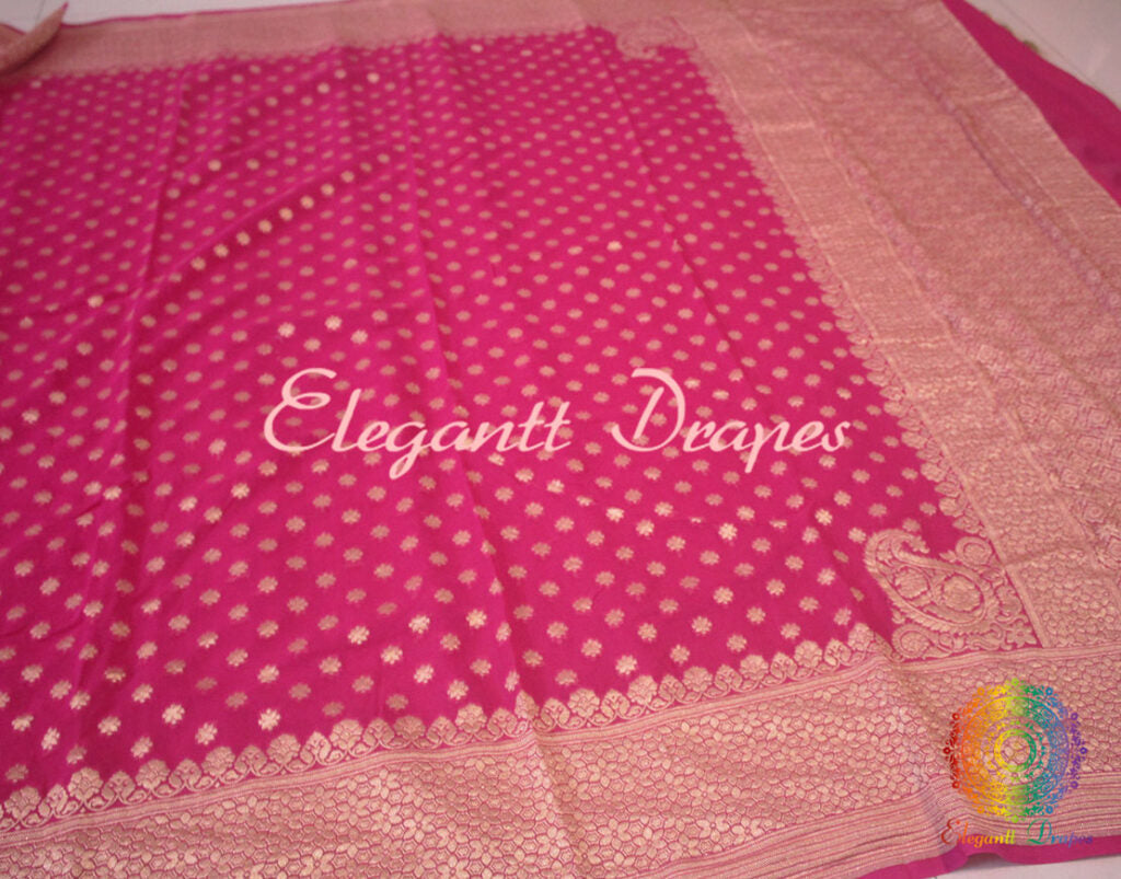 Rani Pink Banarasi Pure Khaddi Georgete Konia Saree | Elegantt Drapes