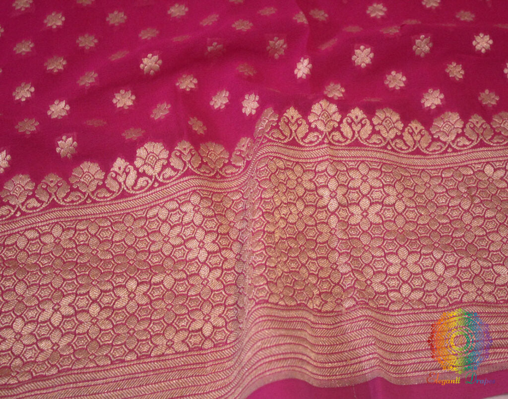Rani Pink Banarasi Pure Khaddi Georgete Konia Saree | Elegantt Drapes