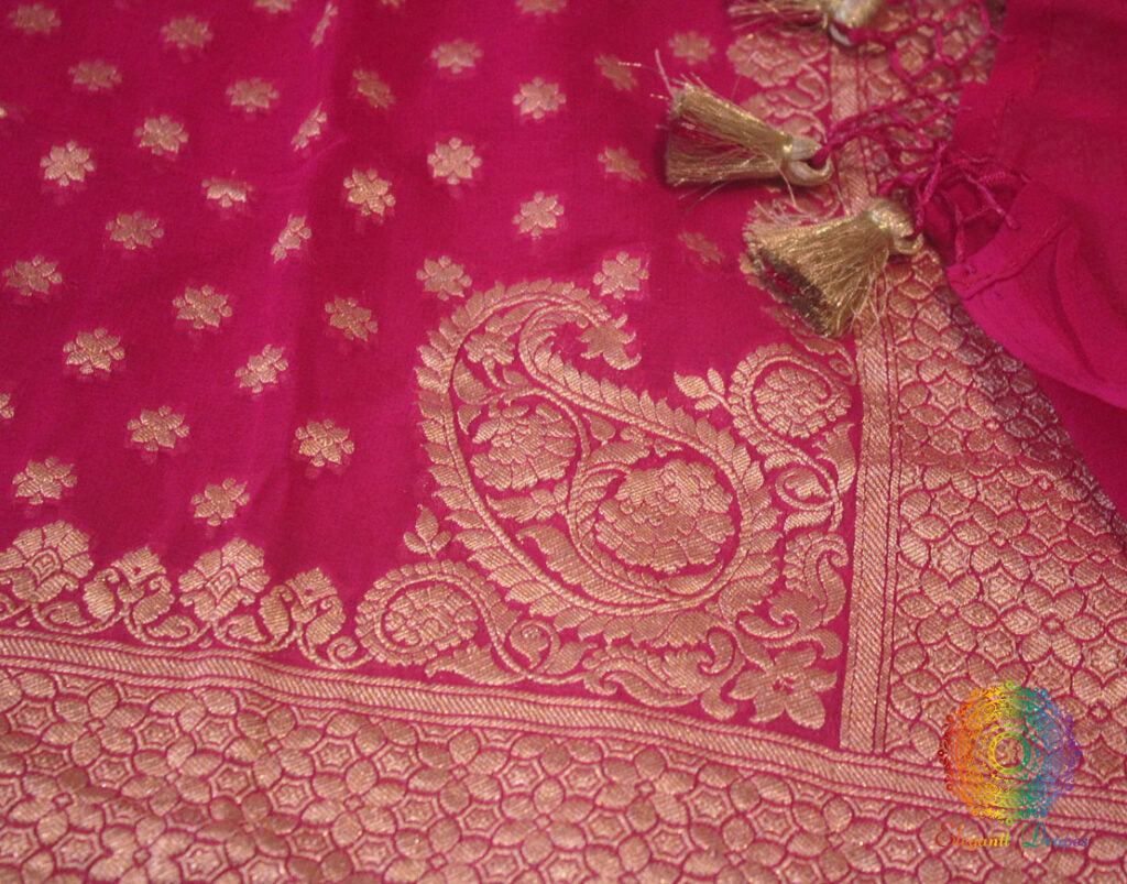 Rani Pink Banarasi Pure Khaddi Georgete Konia Saree | Elegantt Drapes