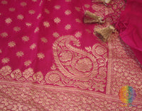 Rani Pink Banarasi Pure Khaddi Georgete Konia Saree | Elegantt Drapes