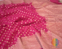 Rani Pink Banarasi Pure Khaddi Georgete Konia Saree | Elegantt Drapes