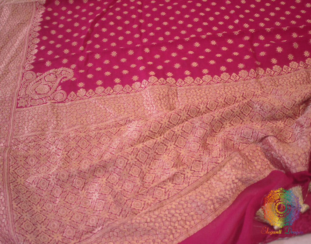 Rani Pink Banarasi Pure Khaddi Georgete Konia Saree | Elegantt Drapes