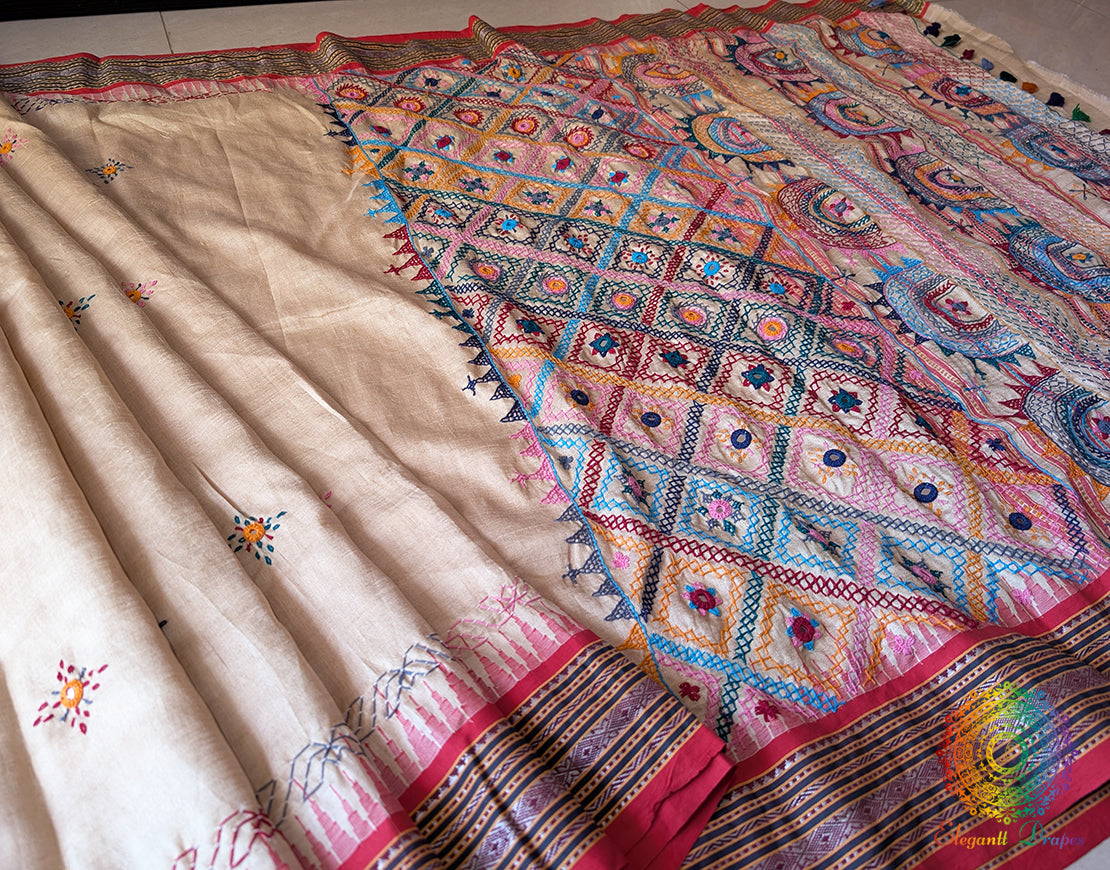 Gorgeous Pure Vidarbha Tussar Silk Lambani Saree – Handloom Saree Online India | Elegantt Drapes