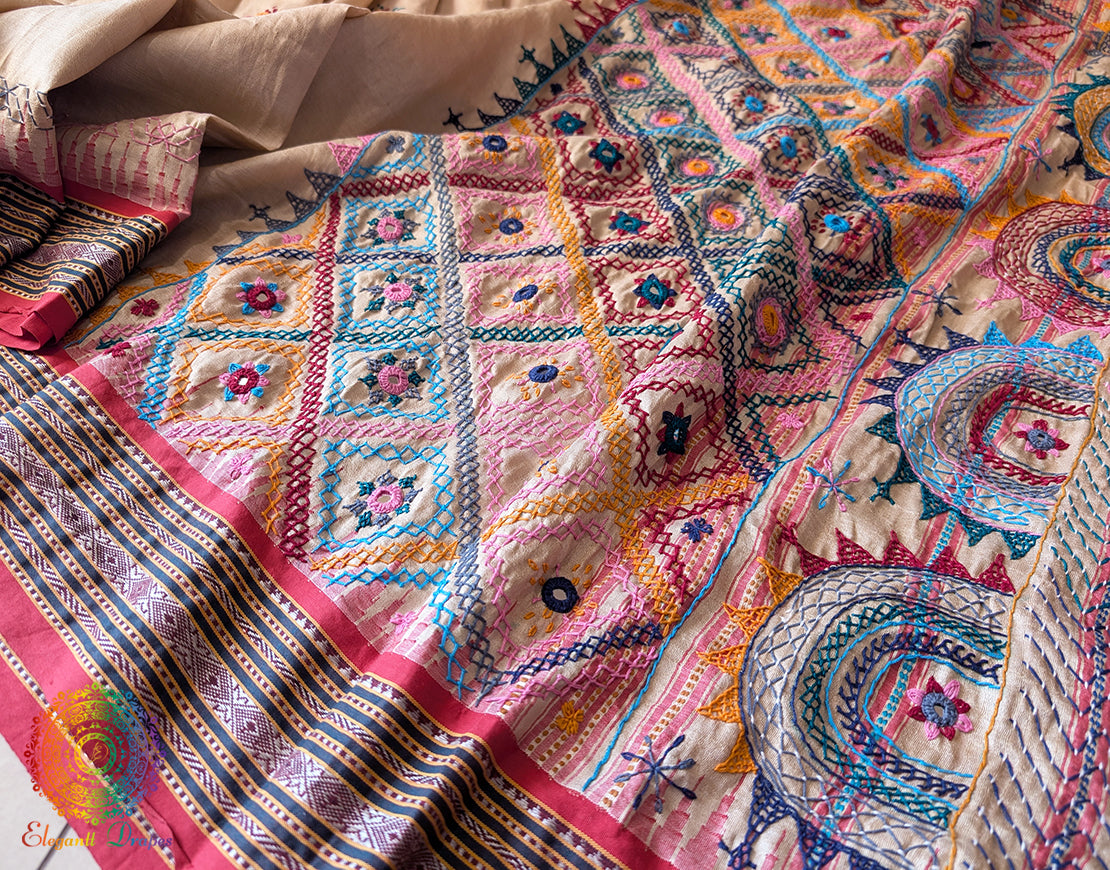 Gorgeous Pure Vidarbha Tussar Silk Lambani Saree – Handloom Saree Online India | Elegantt Drapes