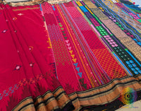 Red Pure Ilkal Silk Lambani Handwork Saree – Ilkal Handloom Saree Online India | Elegantt Drapes