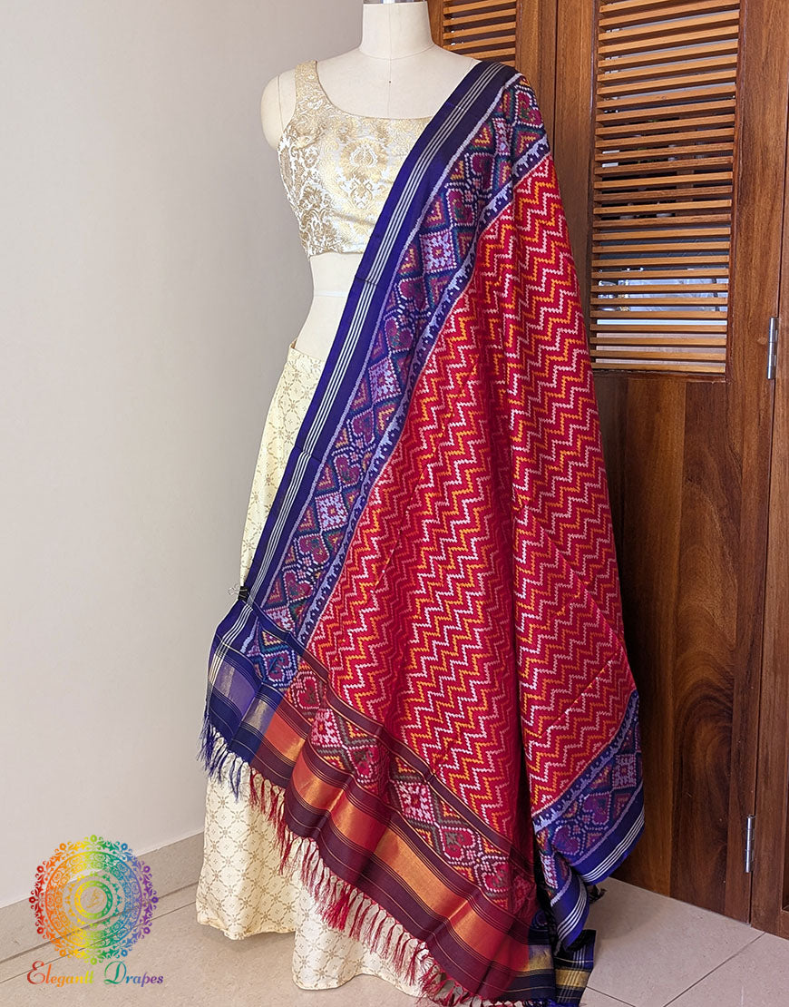 Red Pure Mulberry Silk Patola Dupatta – Handloom Saree Online India | Elegantt Drapes