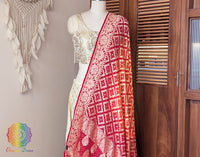 Red Orange Banarasi Bandhani Georgette Dupatta – Bandhani Saree Online India | Elegantt Drapes