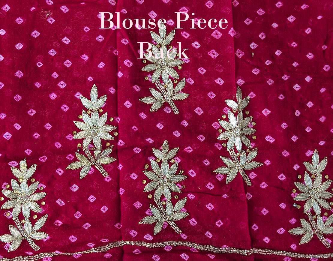 Red Orange Pure Chinon Bandhej Gota Patti Saree