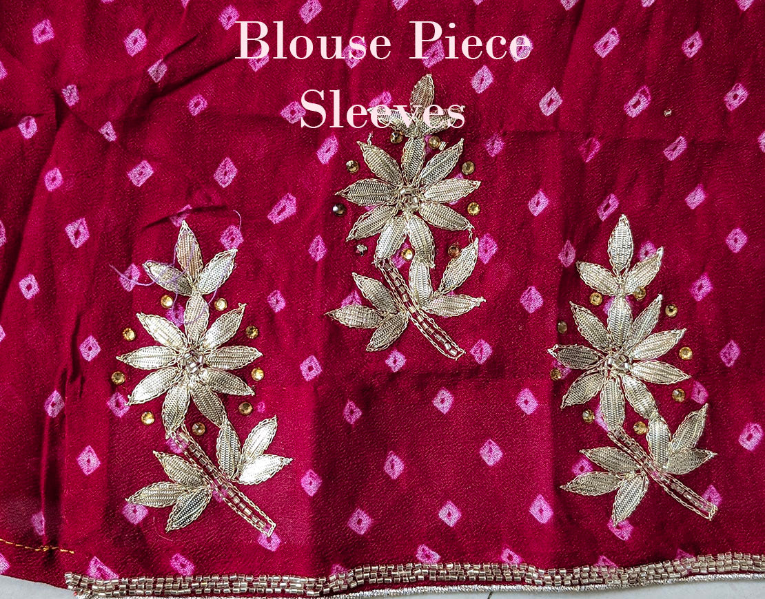 Red Pure Crepe Rai Bandhej Gota Patti Saree