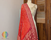 Red Orange Banarasi Georgette Rai Bandhej Dupatta – Bandhani Saree Online India | Elegantt Drapes