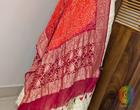 Red Orange Banarasi Georgette Rai Bandhej Dupatta – Bandhani Saree Online India | Elegantt Drapes
