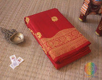 Red Pure Kanjivaram Silk Turning Border Saree – Handloom Saree Online India | Elegantt Drapes