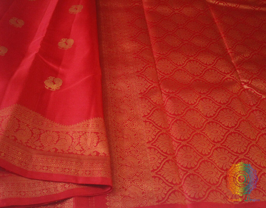 Red Pure Kanjivaram Silk Turning Border Saree – Handloom Saree Online India | Elegantt Drapes