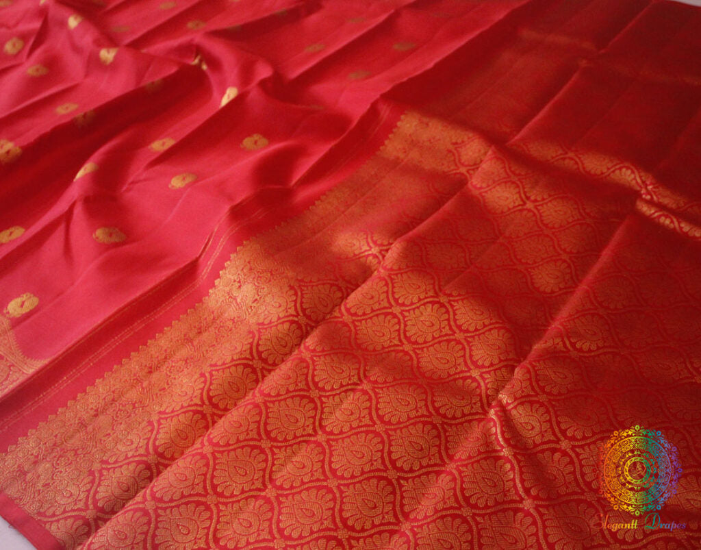 Red Pure Kanjivaram Silk Turning Border Saree – Handloom Saree Online India | Elegantt Drapes
