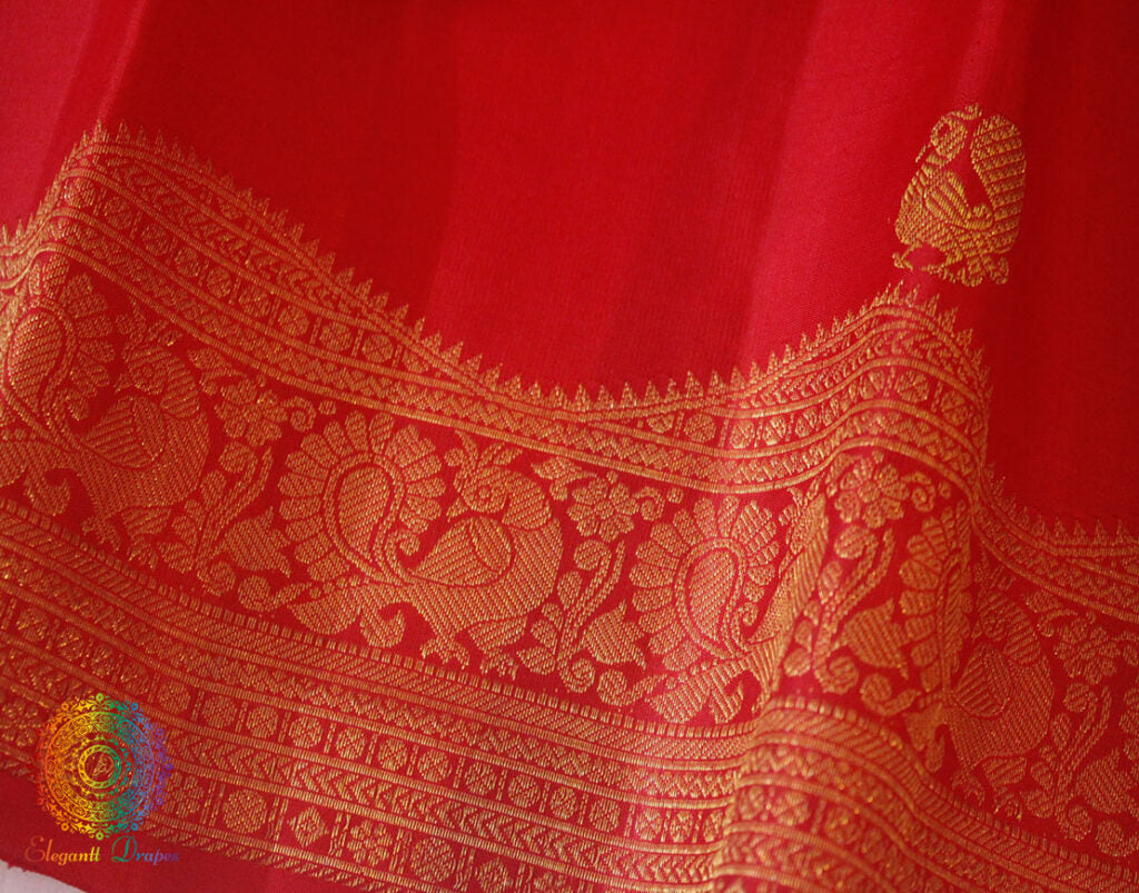 Red Pure Kanjivaram Silk Turning Border Saree – Handloom Saree Online India | Elegantt Drapes