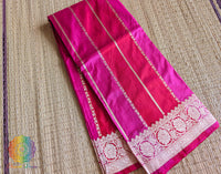 Red Pink pure Banarasi handloom Katan silk saree full view