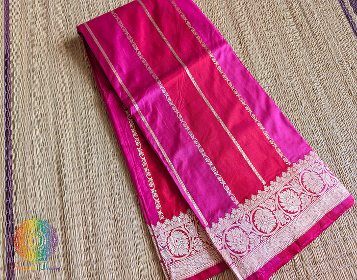 Red Pink pure Banarasi handloom Katan silk saree full view