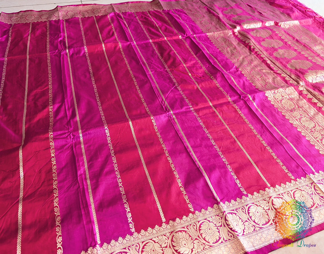 Border detail of Red Pink Banarasi handloom Katan silk saree